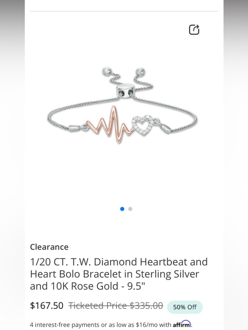 Zales Sterling Silver and 10K Rose Gold Heartbeat Heart Bolo Bracelet